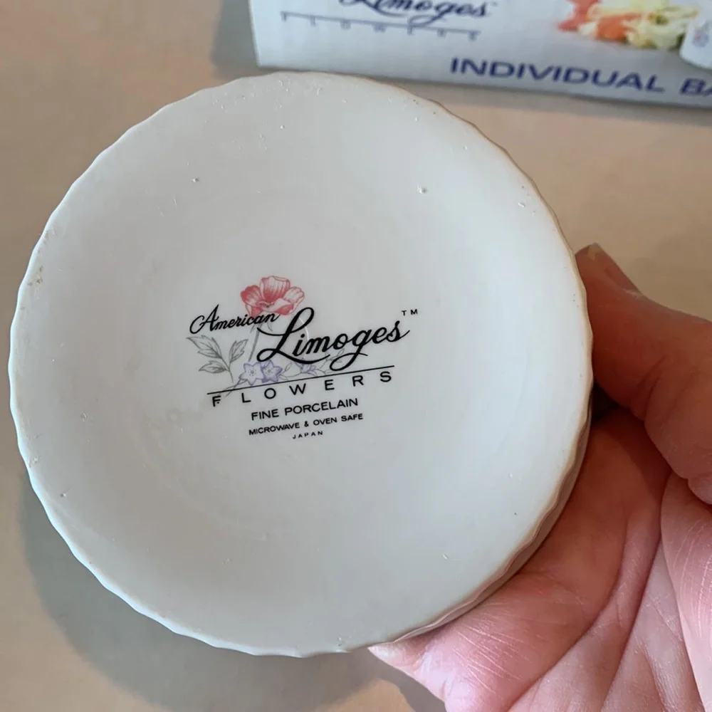 American Limoges Flowers Individual Bakers Set of 2